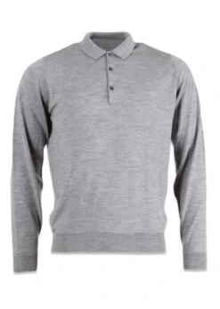 JOHN SMEDLEY Belper Knitted Polo LS - Silver