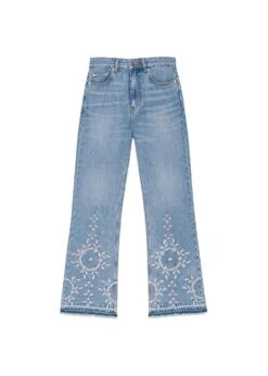 Ganni Broderie Anglaise Denim Betzy Cropped - Light Blue Stone