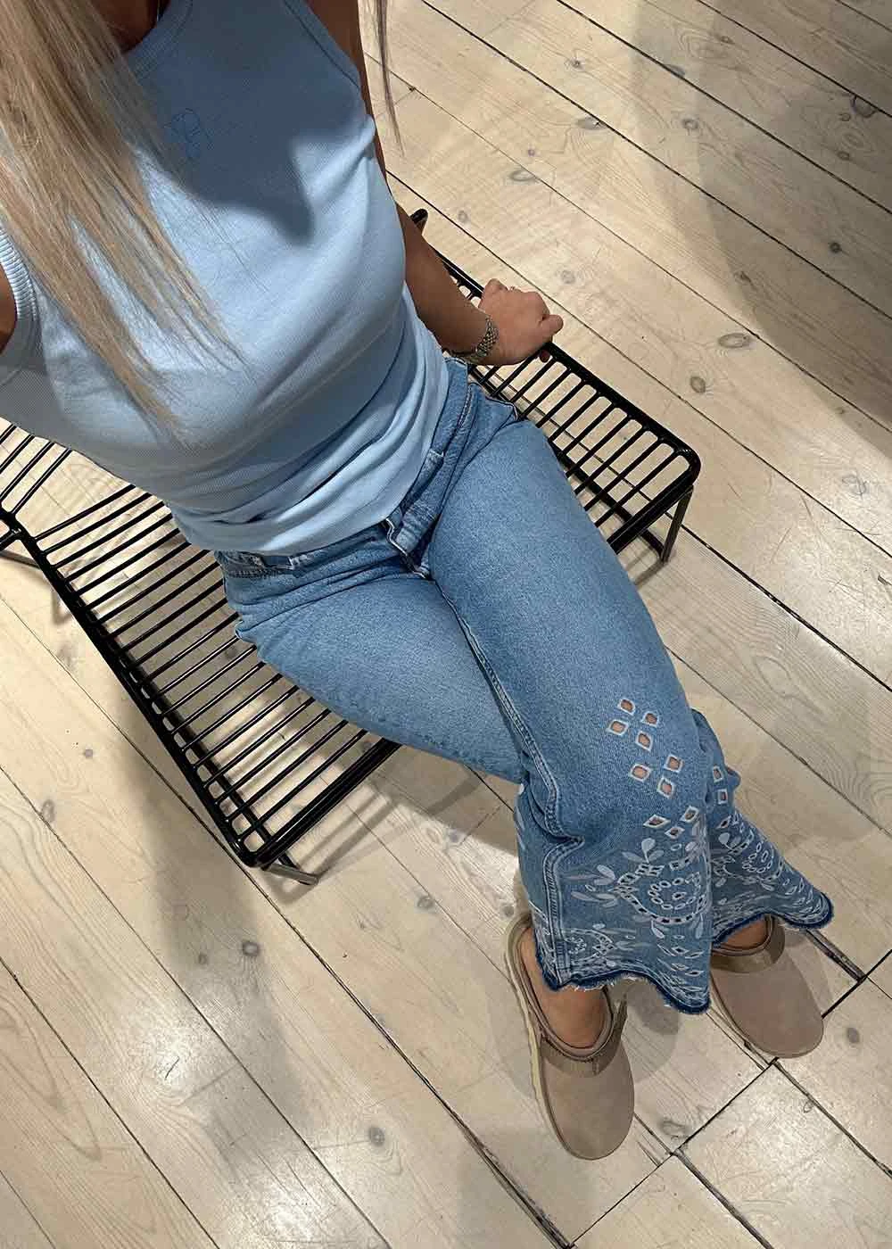 Ganni Broderie Anglaise Denim Betzy Cropped - Light Blue Stone 6 Ganni Broderie Anglaise Denim Betzy Cropped - Light Blue Stone - Billede 4