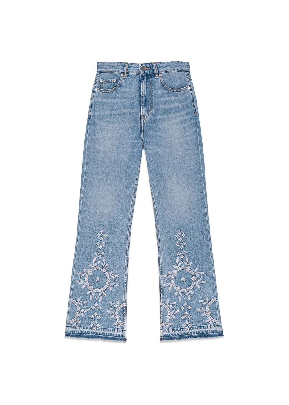 Ganni Broderie Anglaise Denim Betzy Cropped - Light Blue Stone 3 Ganni Broderie Anglaise Denim Betzy Cropped - Light Blue Stone