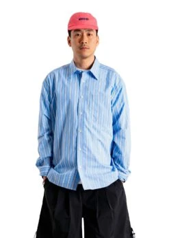 Woodbird Buzo Striped Shirt - Light Blue -Butler Loftet Butik Buzo Striped Shirt Light Blue Woodbird 4