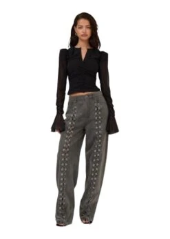 Denim Laced Leg Pants - Black -Butler Loftet Butik Denim Laced Leg Pants Black Rotate 4