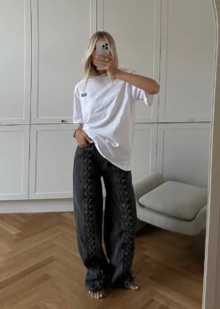 Denim Laced Leg Pants - Black -Butler Loftet Butik Denim Laced Leg Pants Black Rotate 6