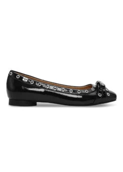 Ganni Eyelets Bow Ballerina Naplack - Black