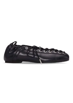 Ganni Eyelets Lace Up Ballerina Crinkle Oleatex - Black
