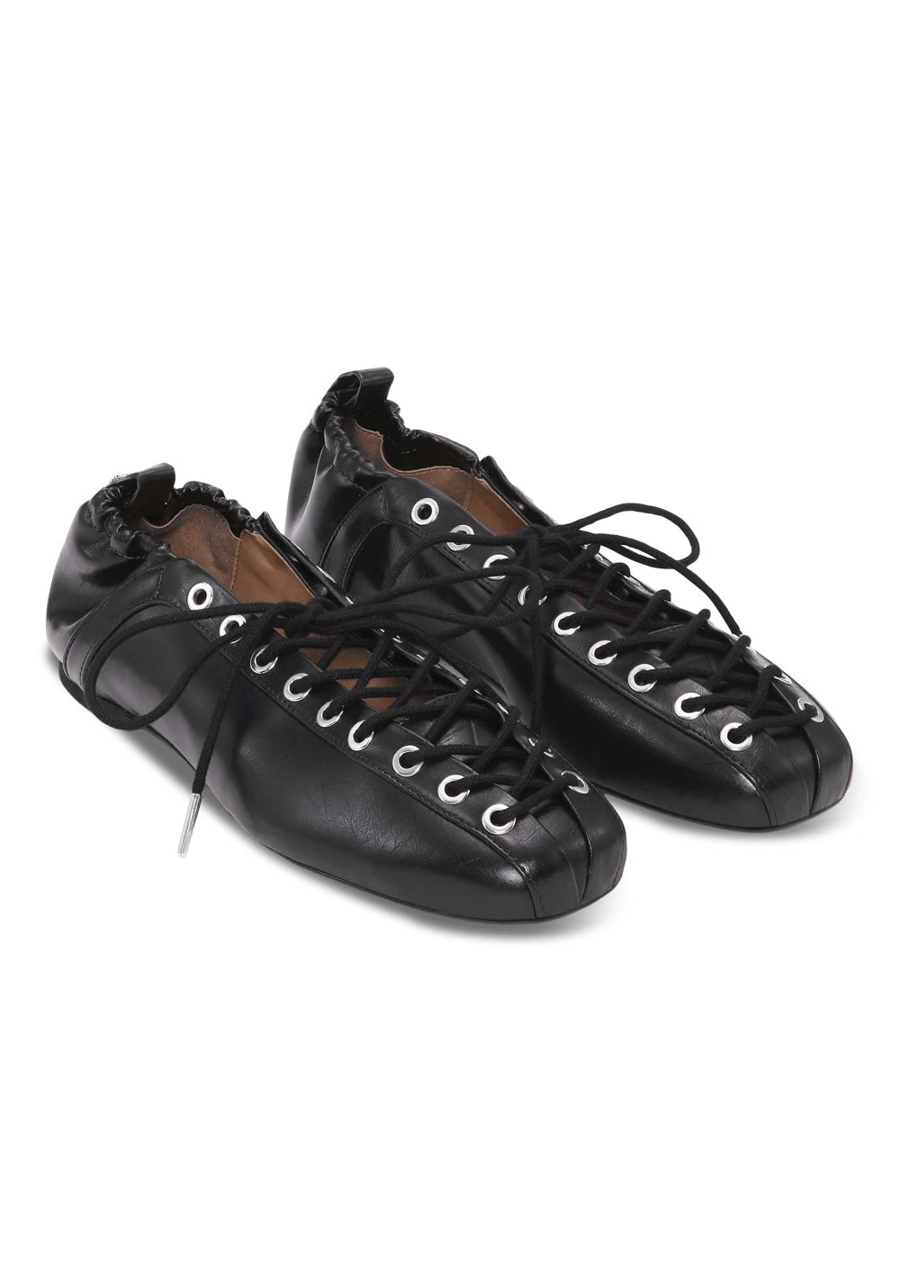 Ganni Eyelets Lace Up Ballerina Crinkle Oleatex - Black 6 Ganni Eyelets Lace Up Ballerina Crinkle Oleatex - Black - Billede 4