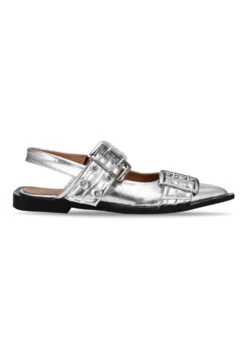 Ganni Feminine Buckle Ballerina Metallic - Silver