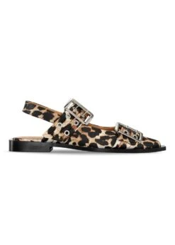 Ganni Feminine Buckle Ballerina Satin Print - Leopard