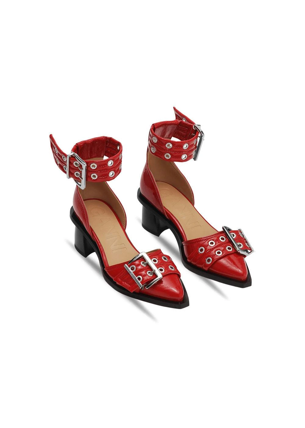 Ganni Feminine Buckle Open Cut Pump Naplack - Racing Red 4 Ganni Feminine Buckle Open Cut Pump Naplack - Racing Red - Billede 2