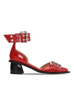 Ganni Feminine Buckle Open Cut Pump Naplack - Racing Red
