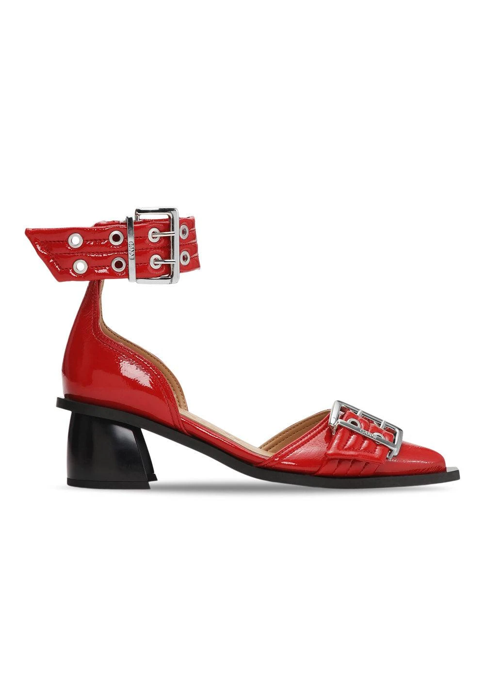 Ganni Feminine Buckle Open Cut Pump Naplack - Racing Red 3 Ganni Feminine Buckle Open Cut Pump Naplack - Racing Red