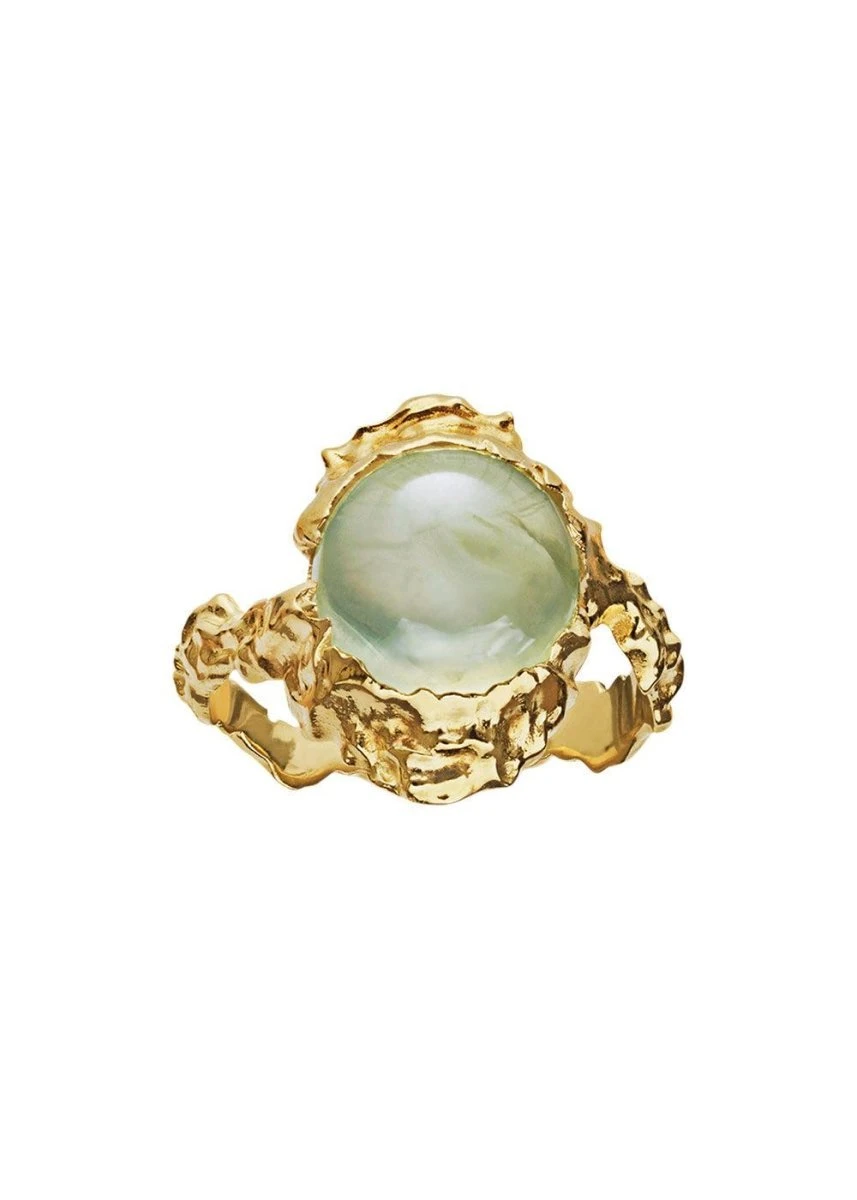 Goddess Ring Prehnite - Sterling Silver (925) Goldplated 3 Goddess Ring Prehnite - Sterling Silver (925) Goldplated