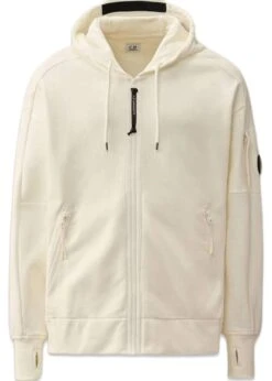 C.P. Company HOODED OPEN DIAGONAL RAISED FLEECE - Hvid