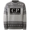 C.P. Company KNITWEAR CREW NECK LOGO LAMBSWOOL - White / Black -Butler Loftet Butik KNITWEAR CREW NECK LOGO LAMBSWOOL White Black C P Company