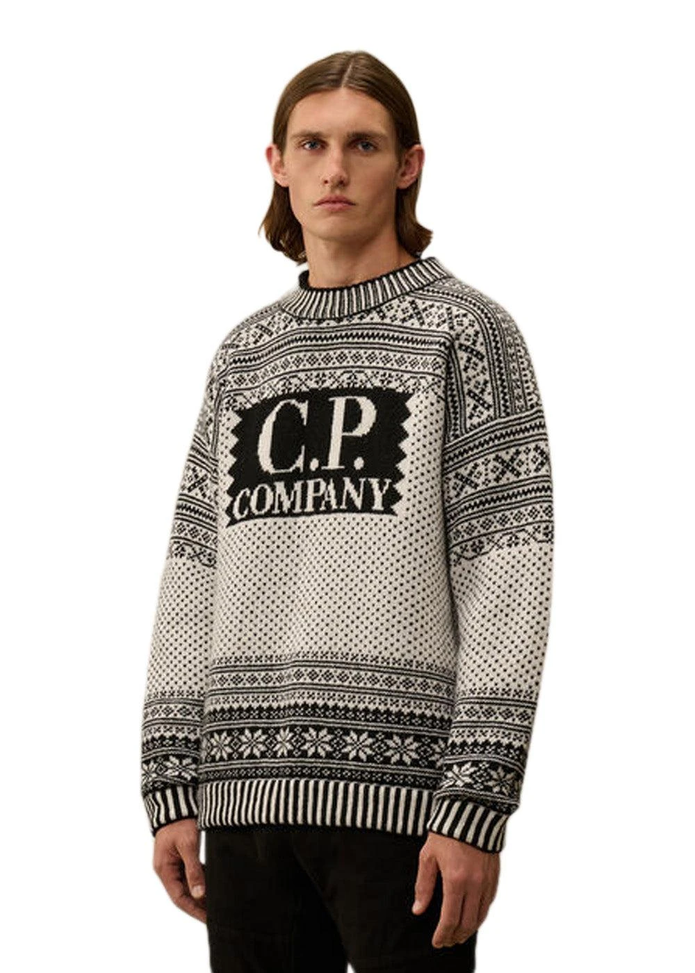 C.P. Company KNITWEAR CREW NECK LOGO LAMBSWOOL - White / Black 6 C.P. Company KNITWEAR CREW NECK LOGO LAMBSWOOL - White / Black - Billede 4