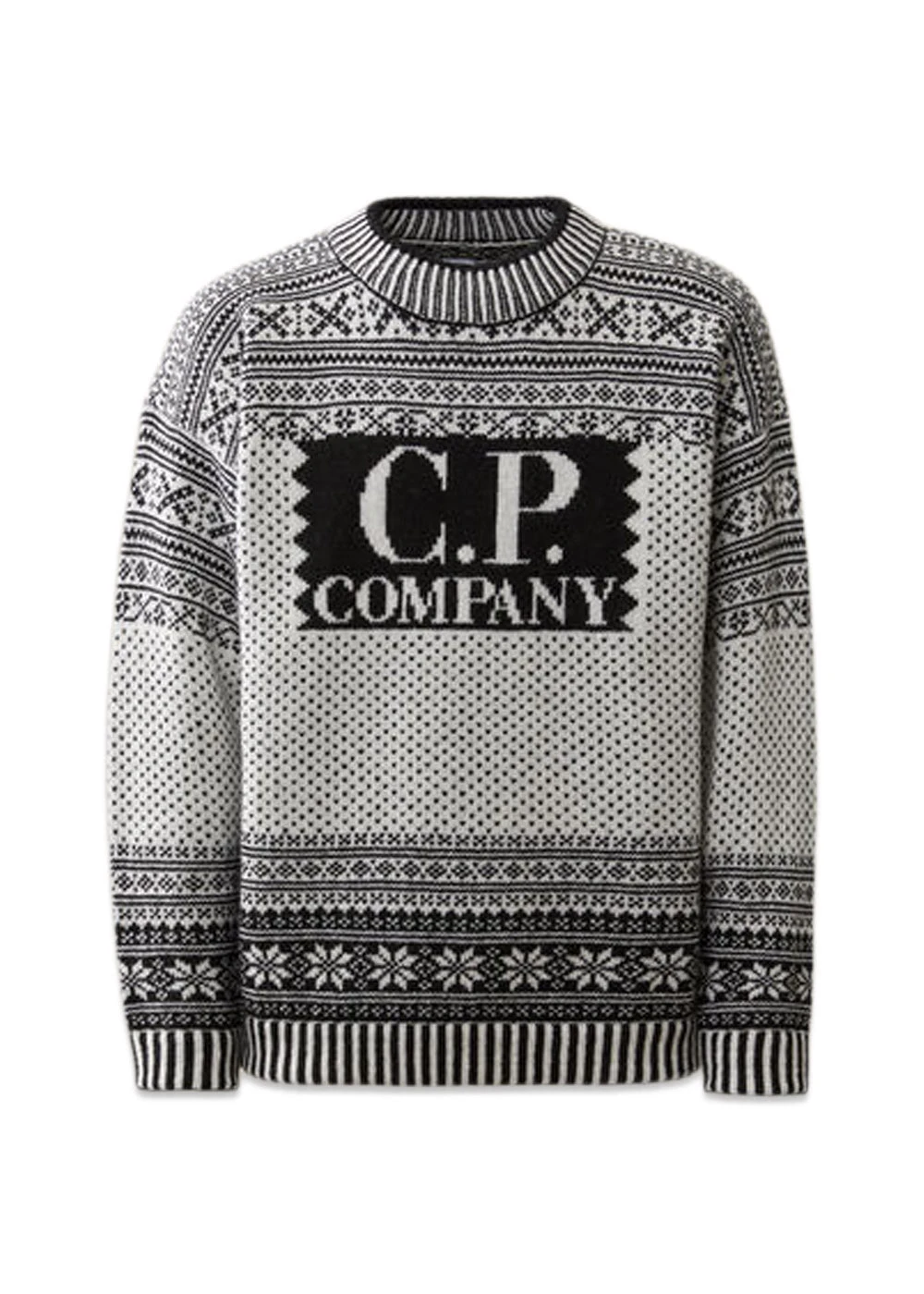 C.P. Company KNITWEAR CREW NECK LOGO LAMBSWOOL - White / Black 3 C.P. Company KNITWEAR CREW NECK LOGO LAMBSWOOL - White / Black