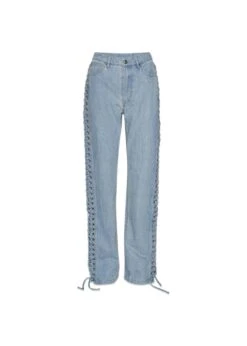Laced Straight Leg Jeans - Light Blue Denim