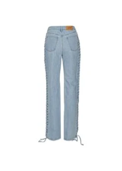 Laced Straight Leg Jeans - Light Blue Denim -Butler Loftet Butik Laced Straight Leg Jeans Light Blue Denim Rotate 3