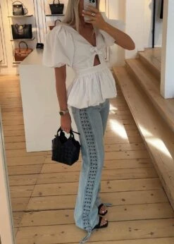 Laced Straight Leg Jeans - Light Blue Denim -Butler Loftet Butik Laced Straight Leg Jeans Light Blue Denim Rotate 4