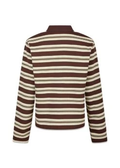 Neo Noir Mala Stripe Polo Blouse - Brown -Butler Loftet Butik Mala Stripe Polo Blouse Brown Neo Noir 4