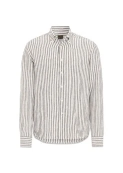 Oscar Jacobson Reg Fit BD Striped Linen Shirt - Basket Beige