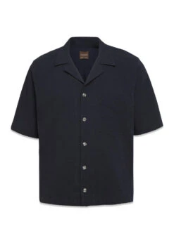 Oscar Jacobson Reg Fit Cuban SS Seersucker Shirt - Navy
