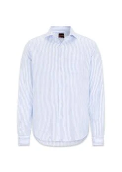 Oscar Jacobson Reg Fit Wide Spread Linen Venetian Stripe Shirt - Smog Blue