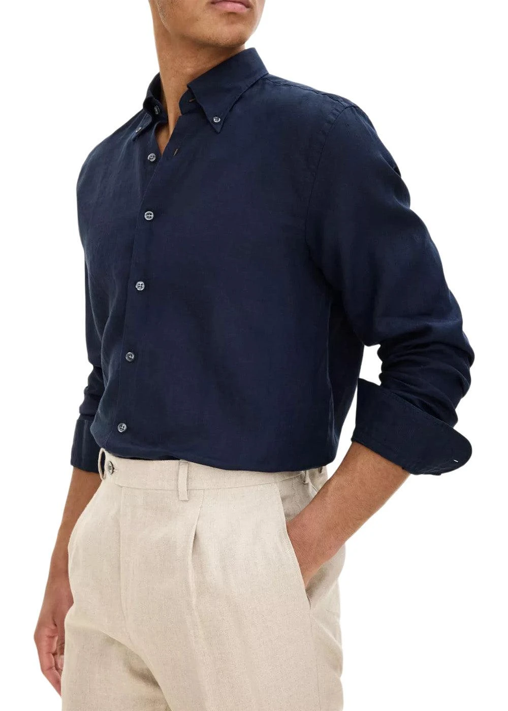 Oscar Jacobson Regular Fit Signature Linen - Navy 5 Oscar Jacobson Regular Fit Signature Linen - Navy - Billede 3