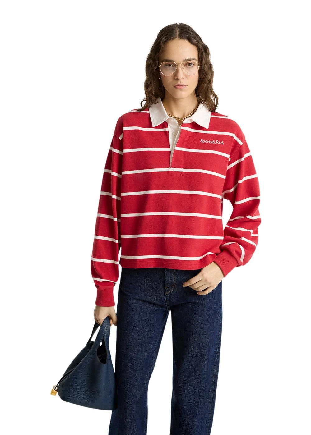 Serif Logo Cropped Rugby Polo - Ruby/White 6 Serif Logo Cropped Rugby Polo - Ruby/White - Billede 4