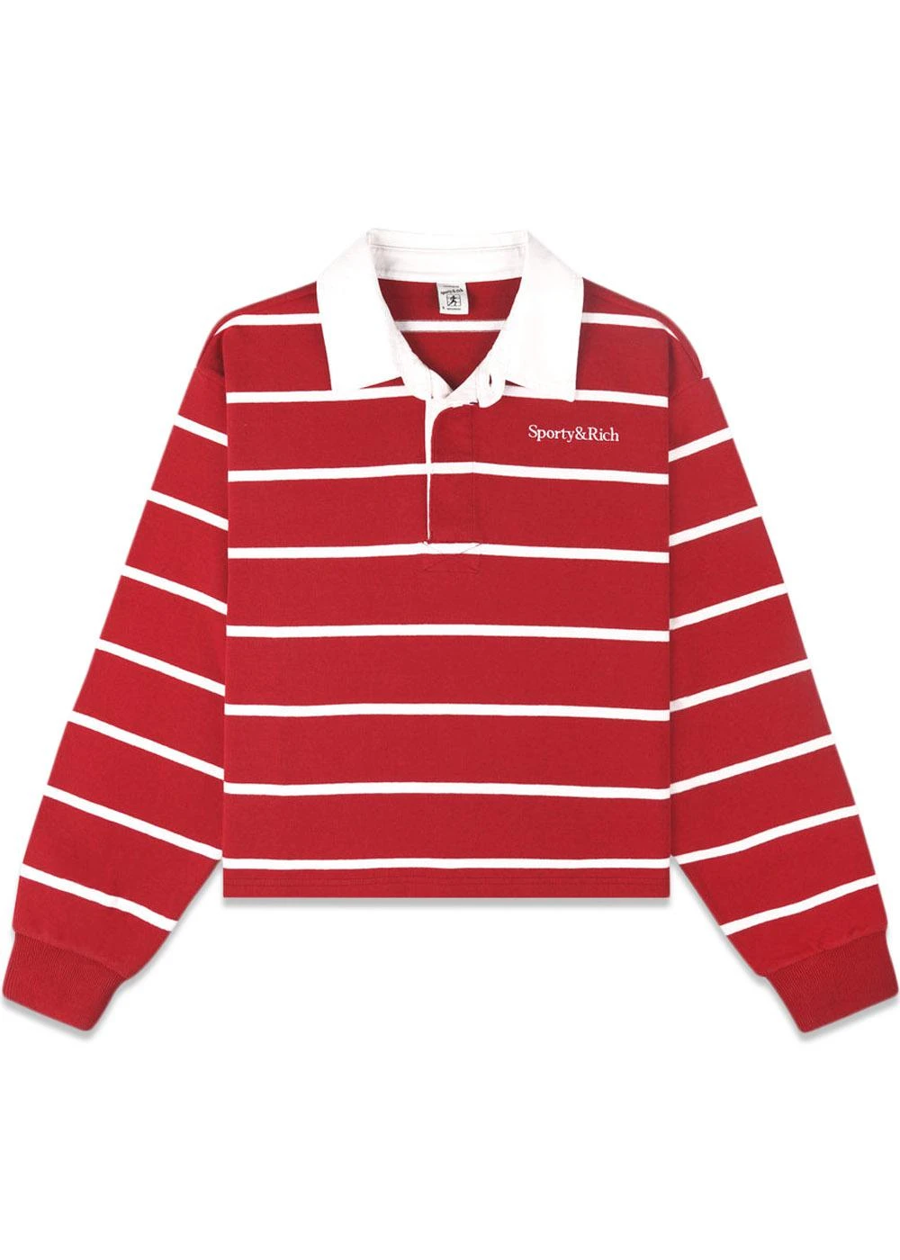 Serif Logo Cropped Rugby Polo - Ruby/White 3 Serif Logo Cropped Rugby Polo - Ruby/White
