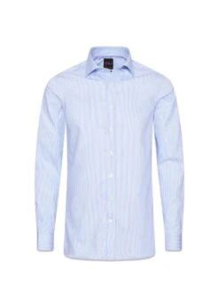 Oscar Jacobson Slim Fit Cut Away Non Iron Banker Stripe - Light Blue