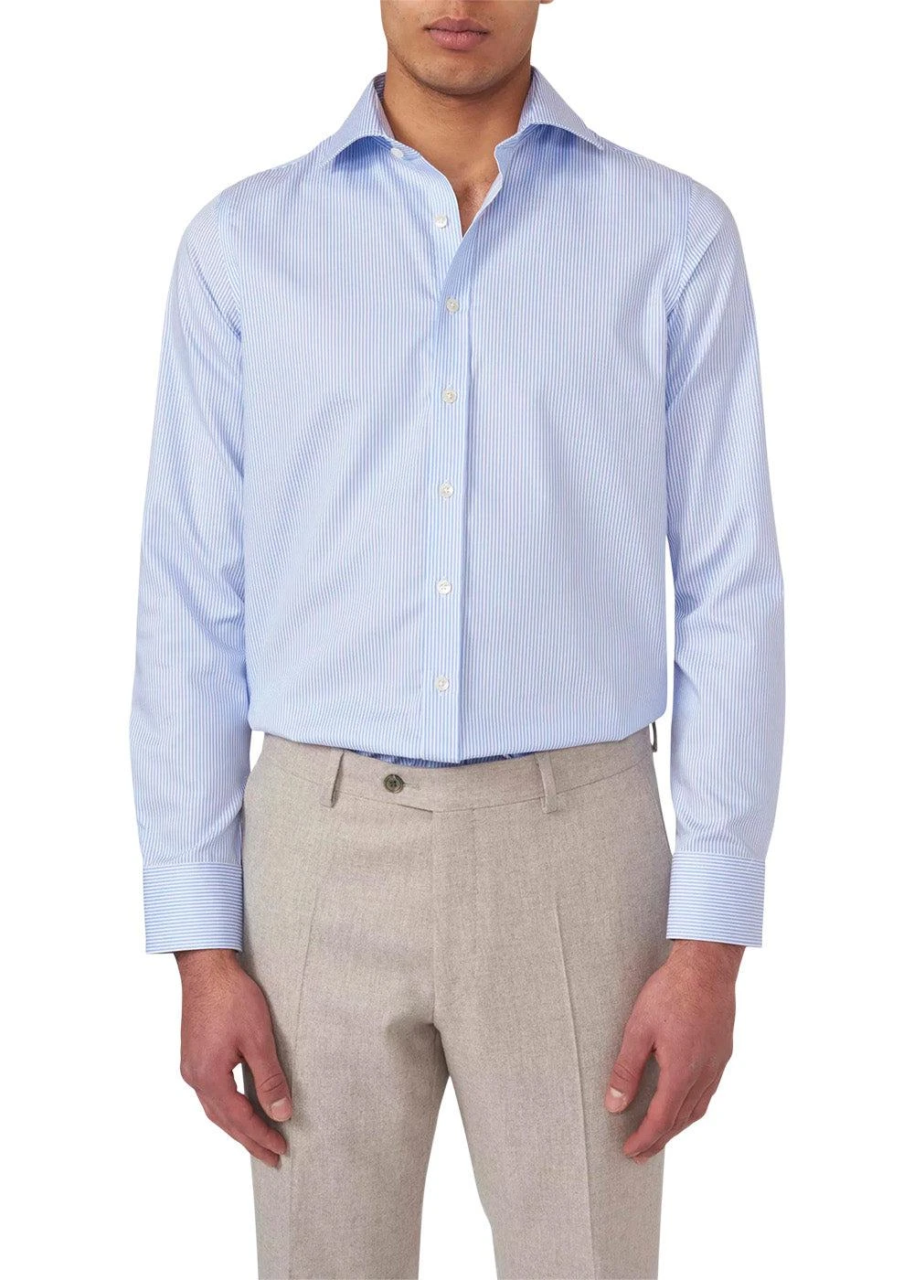 Oscar Jacobson Slim Fit Cut Away Non Iron Banker Stripe - Light Blue 5 Oscar Jacobson Slim Fit Cut Away Non Iron Banker Stripe - Light Blue - Billede 3