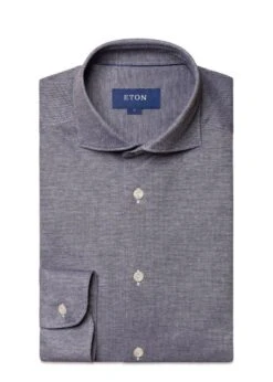 ETON Slim-Oxford Pique Shirt - Navy Blue