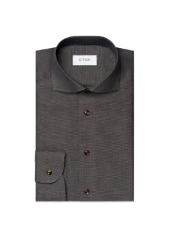 ETON Slim Semi Solid Signature Dobby Shirt - Brown