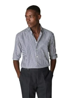 ETON Slim Stripped Contton-Tencel Shirt - Black Stripped -Butler Loftet Butik Slim Stripped Contton Tencel Shirt Black Stripped Eton 3