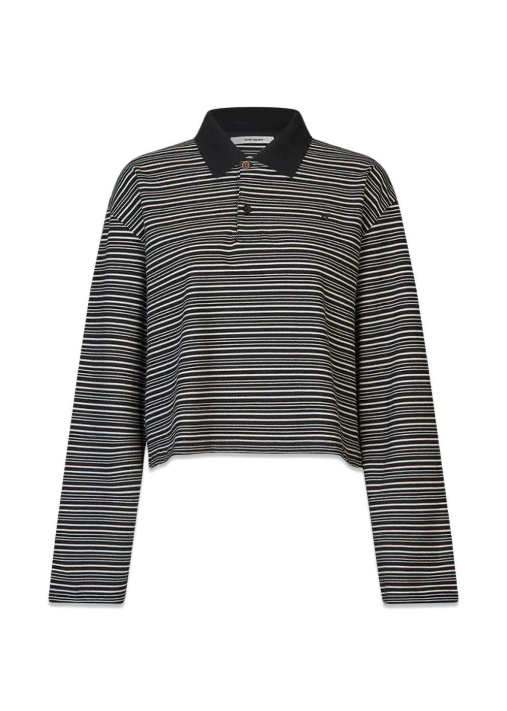 Steffi Boxy Polo - Black/Off White Stripe 3 Steffi Boxy Polo - Black/Off White Stripe