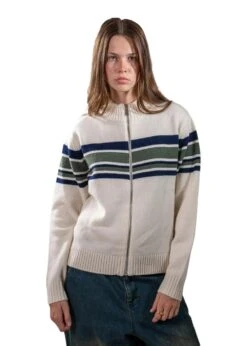 Striped Zip Knit - Striped Beige -Butler Loftet Butik Striped Zip Knit Striped Beige Globe Studios 2