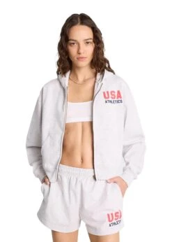 USA Athletics Cropped Zip Hoodie - Heather Gray -Butler Loftet Butik USA Athletics Cropped Zip Hoodie Heather Gray Sporty Rich 6