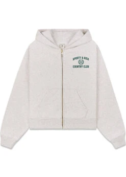 Varsity Crest Cropped Zip Hoodie - Heather Gray