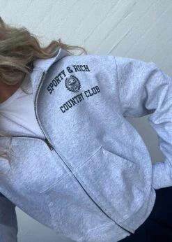 Varsity Crest Cropped Zip Hoodie - Heather Gray -Butler Loftet Butik Varsity Crest Cropped Zip Hoodie Heather Gray Sporty Rich 3