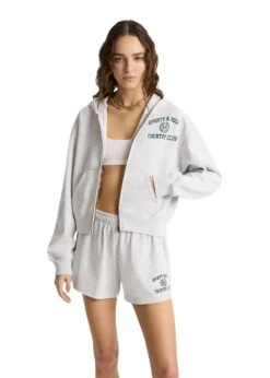 Varsity Crest Cropped Zip Hoodie - Heather Gray -Butler Loftet Butik Varsity Crest Cropped Zip Hoodie Heather Gray Sporty Rich 4