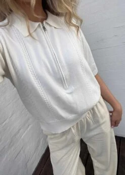 Vika Knit Polo - Off White -Butler Loftet Butik Vika Knit Polo Off White Oval Square 3
