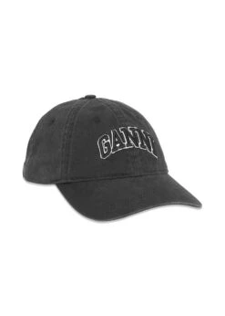 Ganni Washed Cotton Canvas Cap Emb - Black